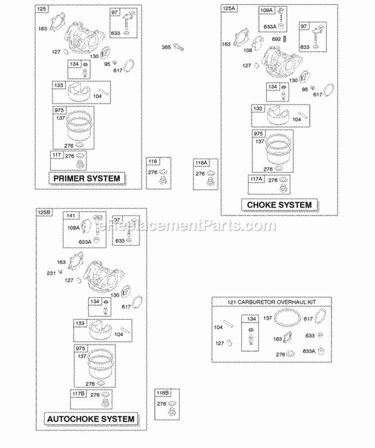 Carburetor Diagram and Parts List for 12J902-0159-01  Briggs and Stratton Engine
